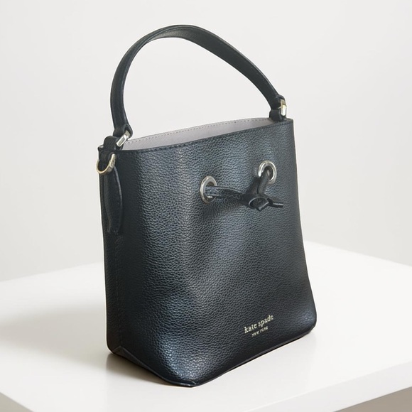 Kate Spade Mini Black Leather Bucket Top Handle Handbag! - Picture 3 of 9